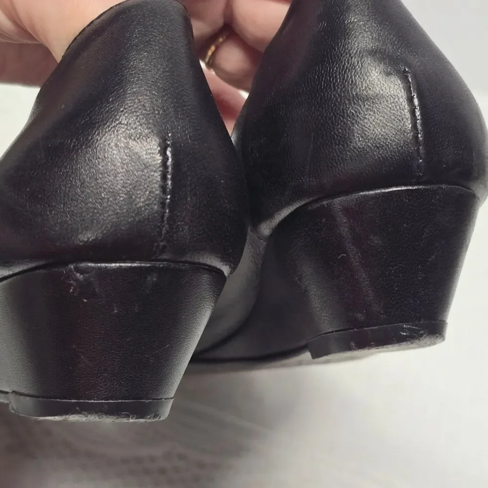 AGL Attilio Giusti Leombruni Women's Italian Black Leather Wedge Ballet Shoes 7